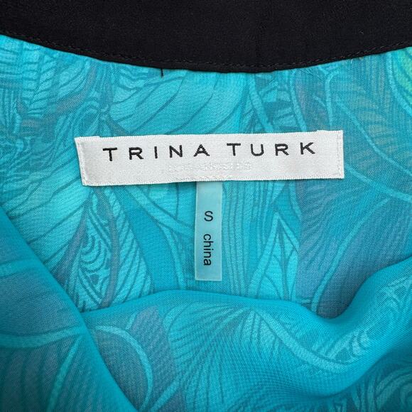 Trina Turk Floral Silk Long Midi Dress Spaghetti Strap Black White Aqua Size S - Picture 11 of 16